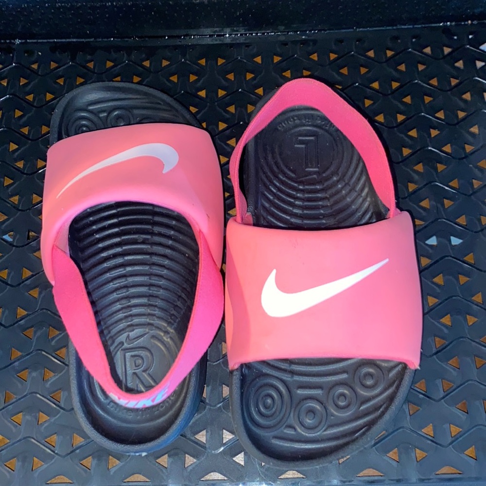 Nike kawa sling back slides size 9c pink and black
